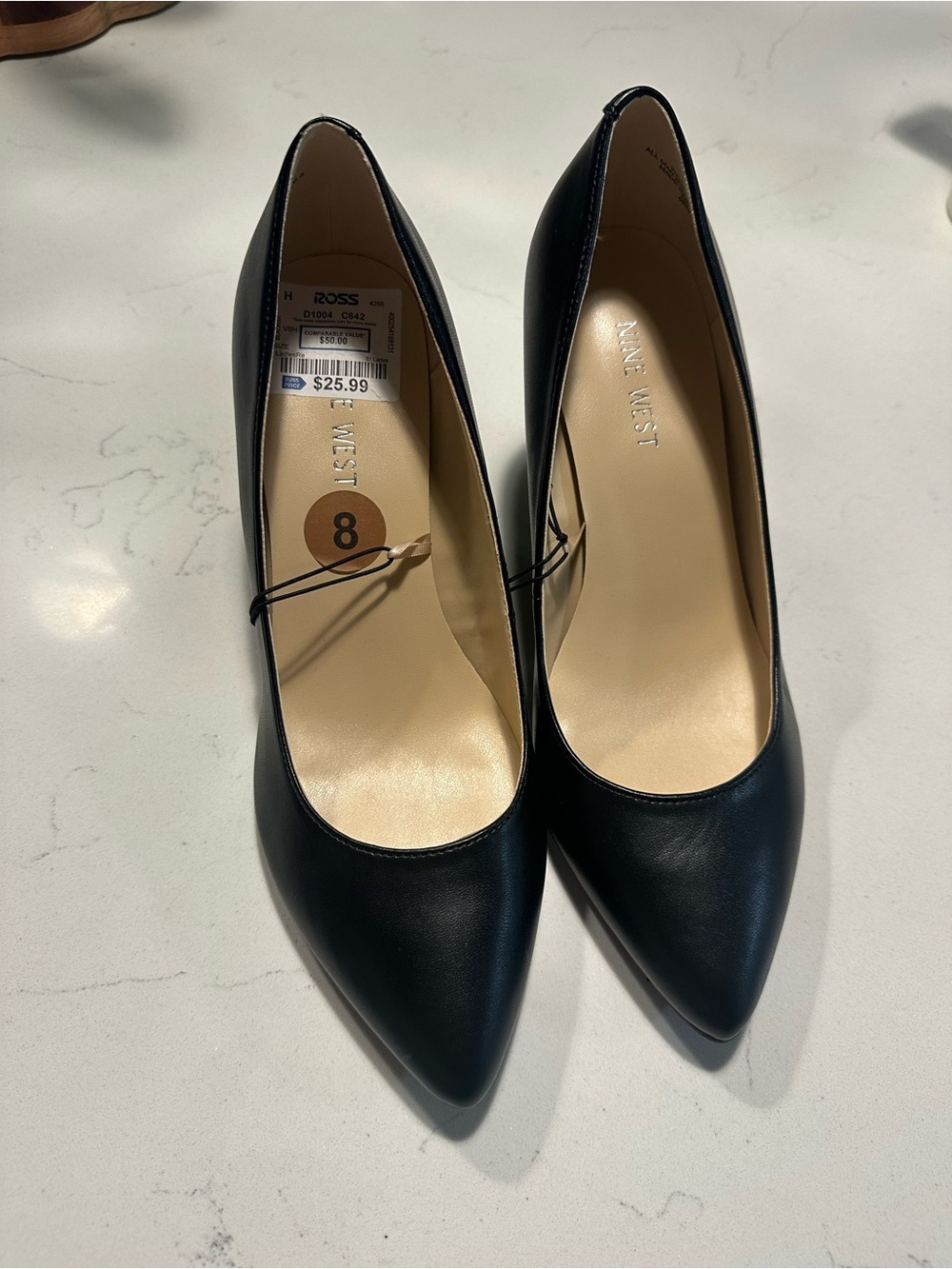 Nine West Black Pointed-Toe Leather-Look Pumps